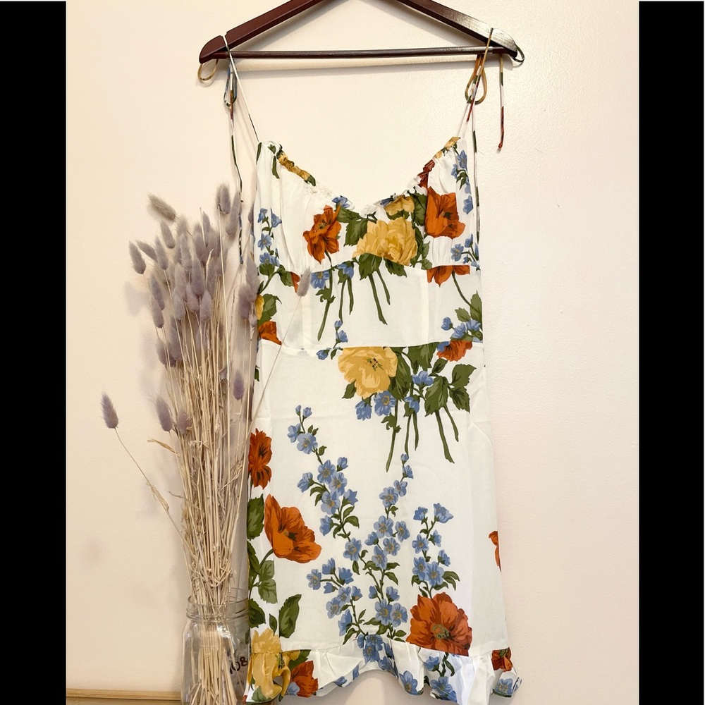 Reformation Floral Mini Dress - Cream, Orange, Green, Blue - Picture 7 of 12